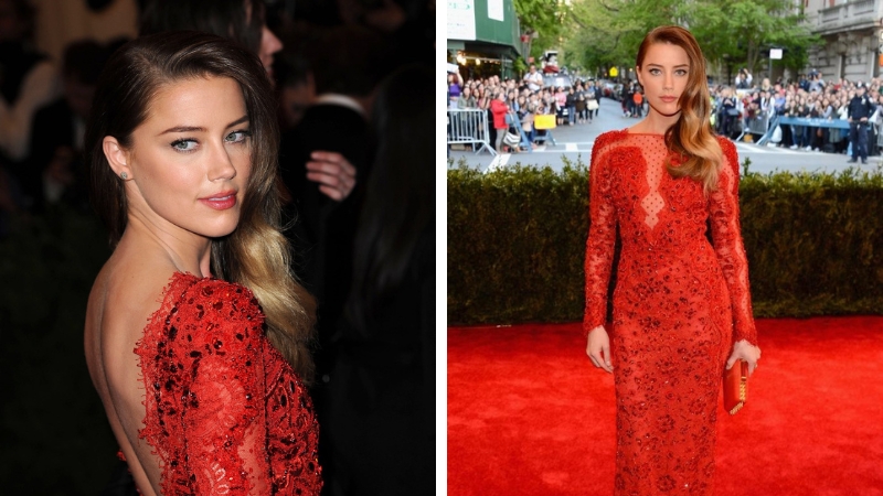 Dazzling Sophistication: Amber Heard Red Carpet Dress 2014 
